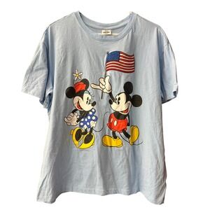 Disney Mickey Mouse T-Shirt Womens XXL Blue American Flag Minnie Patriotic Tee